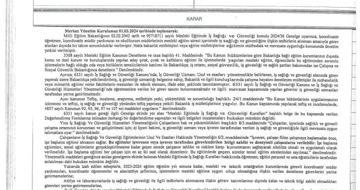 Mesleki Eğitimde İş Sağlığı ve Güvenliği İle İlgili Eylem Kararı Aldık