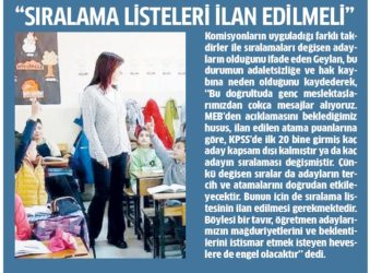 Sıralama Listeleri İlan Edilmeli – Milli Gazete