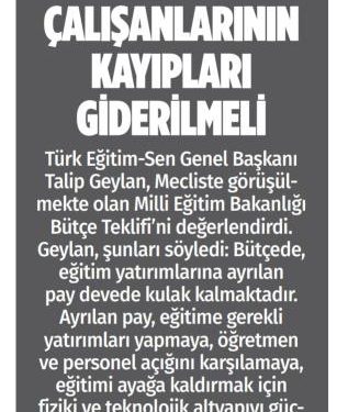 Eğitim Çalışanlarının Kayıpları Giderilmeli – Türkgün