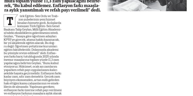 Enflasyon Farkı Memur Maaşına Aylık Yansıtılmalı – Türkgün