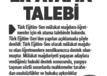 Türk Eğitim Sen’den Ek Atama Talebi – Türkgün