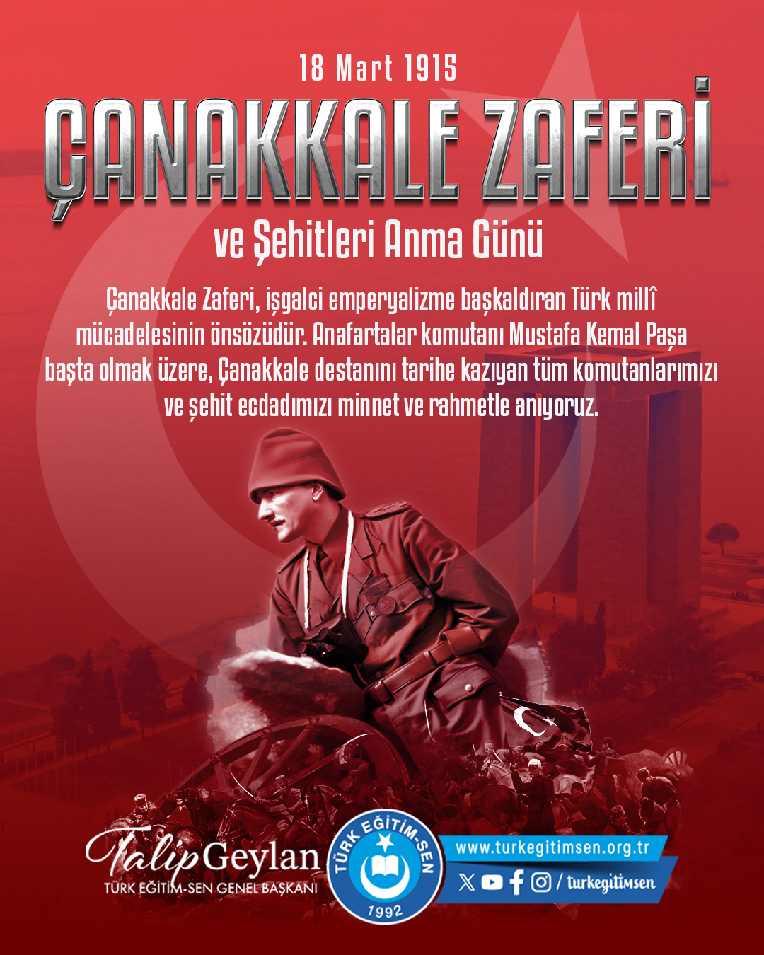 ÇANAKKALE, ŞEHİTLERİMİZİN KANIYLA YAZILAN DİRENİŞ DESTANIDIR.